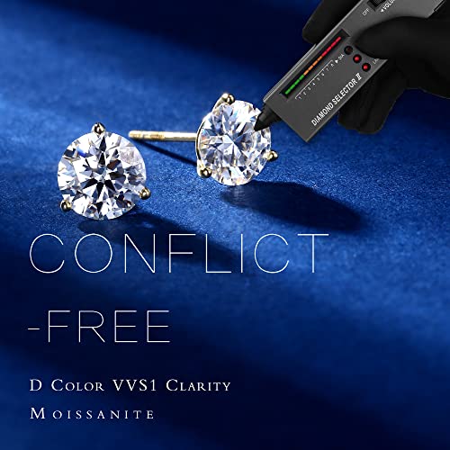 MOOSEA Martini Moissanite Earrings for Women Men, 0.2-4 ct Round D Color VVS1 Clarity Lab Created Earring 925 Sterling Silver Classic 3 Prong Moissanite Earrings Screw Back for Women Men3