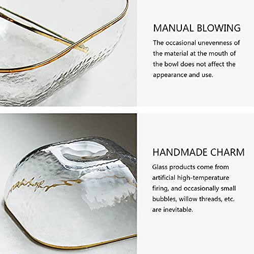 Saladeira de vidro quadrada, tigela de salada com borda dourada nórdico, tigela de vidro transparent