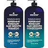 First Botany, Peppermint Rosemary Hair Regrowth and Anti Hair Loss Shampoo and Conditioner Set - Daily Hydrating, Detoxifying, Volumizing Shampoo and Fights Dandruff For Men and Women 16 fl oz x 2