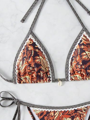 Image of BYFINECANY Women's Floral Printed Bathing Suit Halter Paisley Summer Swimsuit Bikinis Set