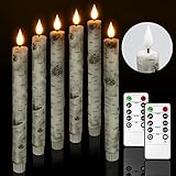 PChero Birch Bark Taper Candles with Remote Timer, Real Wax Battery Operated Flameless Candlesticks, 9.6 Inches LED Flickering Window Candles for Halloween Wedding Christmas Fireplace