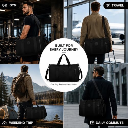 Image of Storite Travel Duffel Bag with Shoe Compartment-Black, 44x35x22 Cm
