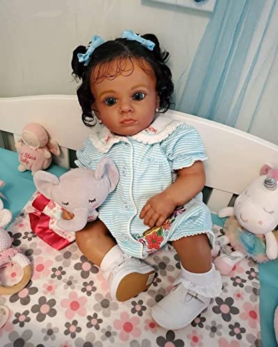 Muñeca Reborn bebé niña negra 24 pulgadas silicona suave miniatura 2