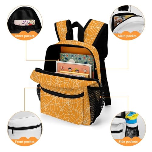 Orange Spider Web Halloween 13 Inch Backpack Lightweight Double Shoulder Bag with Zippers Unisex Daypack4