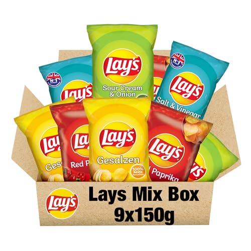 Lays Chips Mix 9x150g – Kartoffelchips Mix mit 4 Sorten: Red Paprika, Salted, Salt & Vinegar, Sour Cream & Onion – Knuspriger Snack-Mix im Vorratspack – Party Pack Klassiker Lays Chips Mix 9x150g – Kartoffelchips Mix mit 4 Sorten: Red Paprika, Salted, Salt & Vinegar, Sour Cream & Onion – Knuspriger Snack-Mix im Vorratspack – Party Pack Klassiker