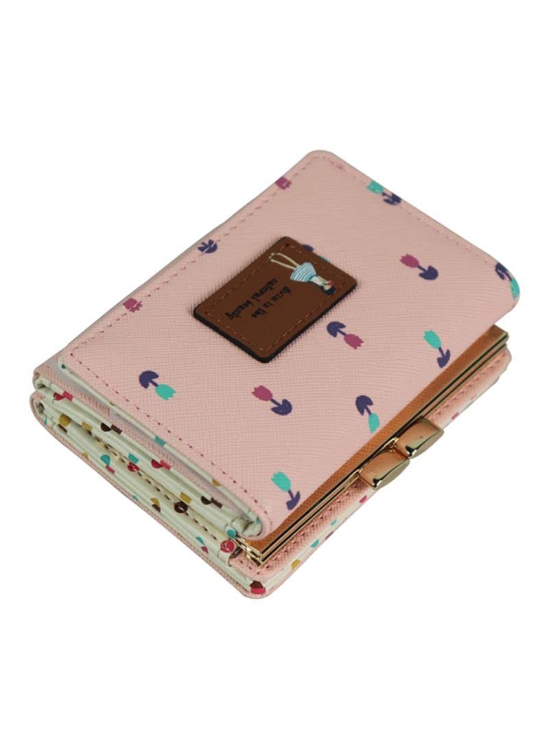 COOLBABYTrifold PU Leather Wallet Pink/Cream