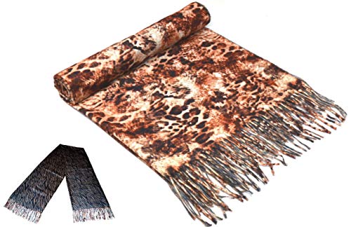 VENTURA TRADING Léopard Zèbre Écharpe en cachemire Réversible Wrap d'hiver Écharpe châle Écharpe Wrap pashmina pour les femmes et les hommes 100% cachemire Imprimé léopard Imprimé zèbre Cover