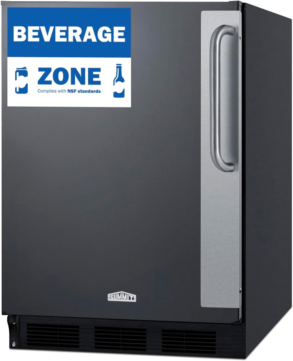 Summit 27" Undercounter Refrigerator with One-Solid Door | Reach-in Outdoor Beverage Fridge for Beer Soda | 4.98 Cu.Ft, (2) Shelves, 26.75"W x 23.88"D x 33.88"H, Black, Stainless Steel, 115v, NSF