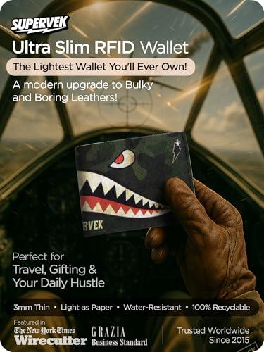 SUPERVEK Slim Wallet for Men | Vegan Mighty Thin Tear & Water-Resistant Credit Card Holder | Mens Paper Wallet | Bape Hypebeast Streetwear Bifold Wallets | RFID Blocking Tyvek Wallet | Shark Print — view 3