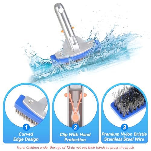 5-Inch Stainless Steel Pool Brush - Heavy Duty Pool Cleaning Brush for Concrete & Gunite Pools, Deep Cleaning Tool for Walls & Floors - Durable Wire Bristle Brush Head