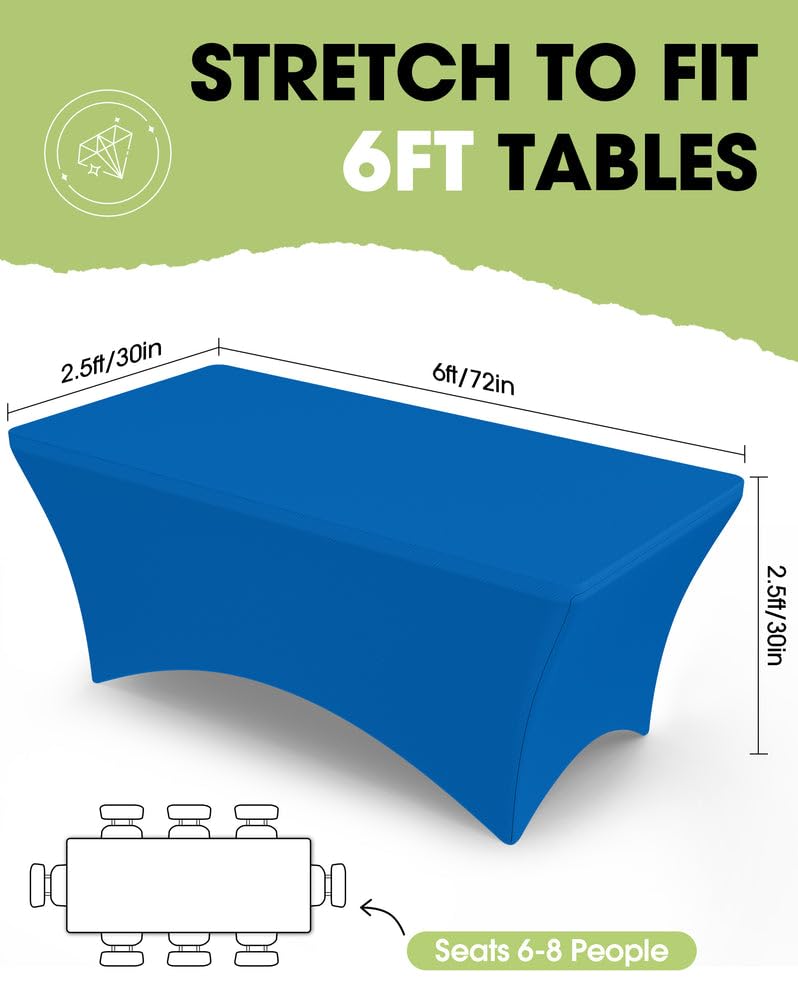 Image of Pureegg Spandex Tablecloth 6ft - 2 Pack, Fitted and Tight Cloth for Rectangle Table, Wrinkle-Free and Stretch Table Cover for Party, Wedding, Banquet and Birthday, Blue