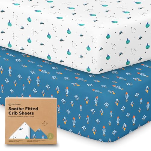 Image of KeaBabies 2-Pack Organic Crib Sheets for Boys, Girls - 52x28 Fitted Crib Mattress Sheet Neutral, Breathable Jersey Cotton Cover for Baby Bed, Toddler Mattress, Soft & Cute Prints (Space Quest)