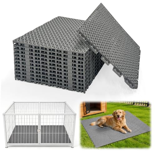 Bhyhok 12Pcs 12 * 12 * 0.51inch Dog Kennel Flooring Interlocking Drainage Waterproof Non-Slip...
