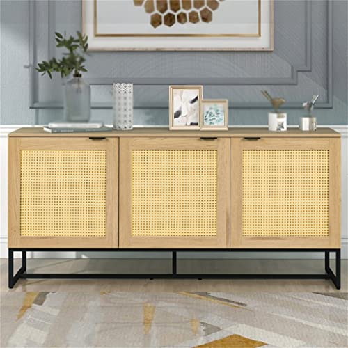 Casual Jackets Utensil Cabinet Storage 63 Inch With 3 Doors, Wood Mdf Console Table Kitchen Dining Room Storage #TOP1