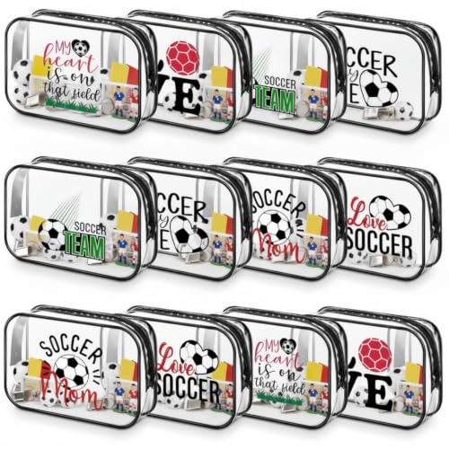 Abbylike 12 Pcs Soccer Theme Clear Makeup Bags, PVC Zipper Pouch