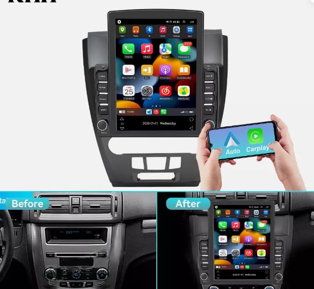 Bobuluo 4+64G Android 14 Car Stereo Radio Compatible for Ford Fusion 2010 2011 2012, 9inch Touch Screen with Wireless Carplay Android Auto Bluetooth WiFi HiFi/16 EQ FM/RDS SWC Mic