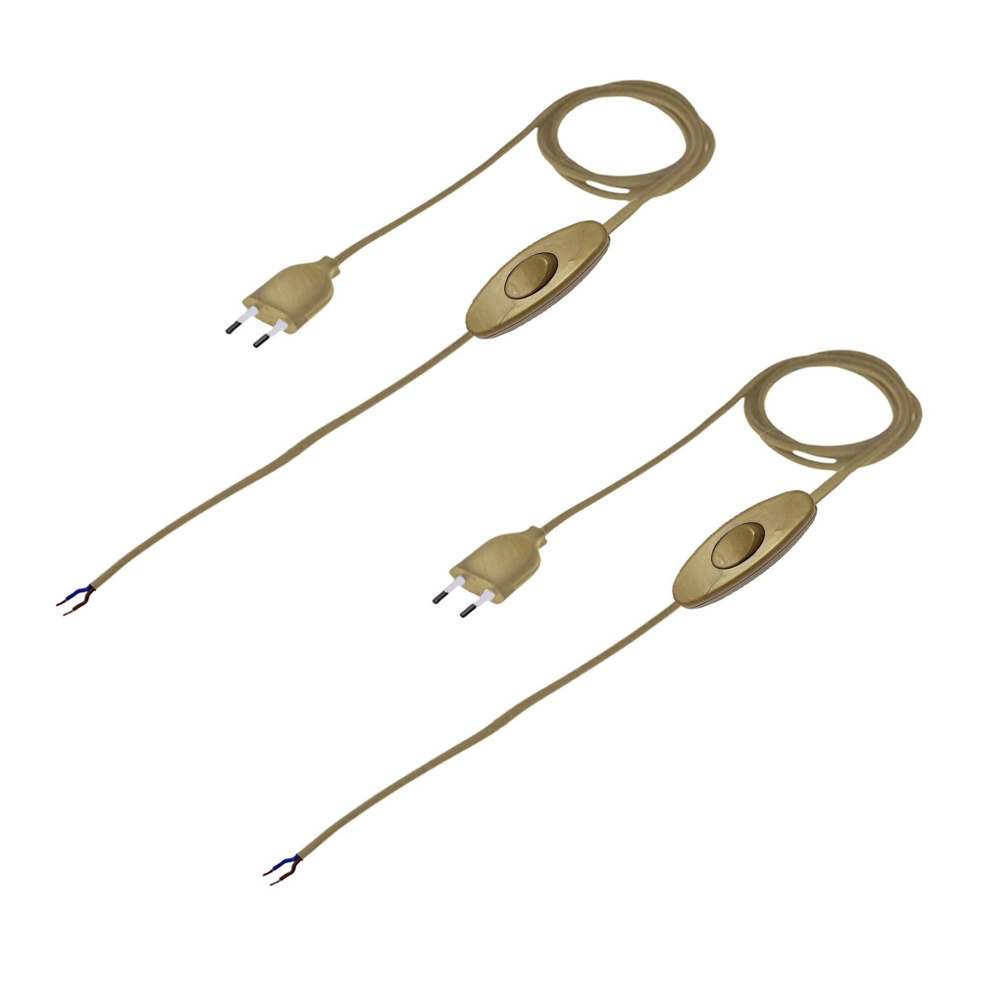 2 Pack Enchufe con Cable 1.5m | Interruptor en Cabezal Libre a 50cm | Separados | Oro | Para Lámparas y Aparatos Eléctricos | Ideal para Repuestos y Proyectos de Iluminación Decorativa