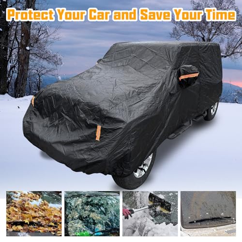 Image of Winunite Waterproof Car Cover Compatible with Jeep Wrangler 4XE CJ YJ TJ JK JKU JLU JL Unlimited 4 Door 1965-2023 Custom-fit Covers for Snow Rain Dust Hail Protection with Zipper Door, Black