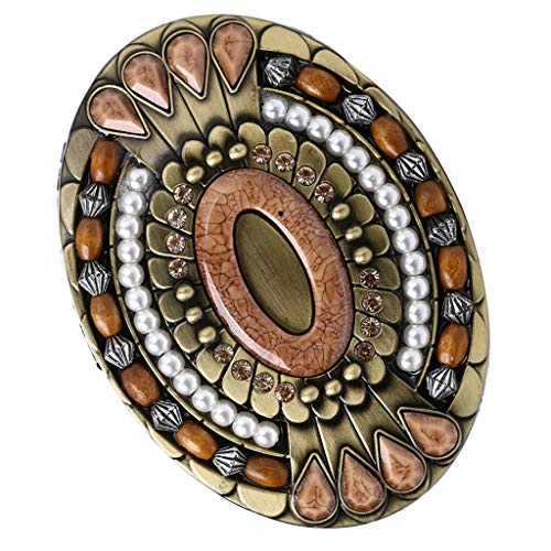 Wanlian 049500769529 Bohemia Belt Buckle,Celtic Indian Gemstone Totem Oval Style Western Cowboy Design Belt Buckle,Western Cowboy Cowgirl Tiger Eye Stone Belt Buckle Oval White Gold Plated thumb #2