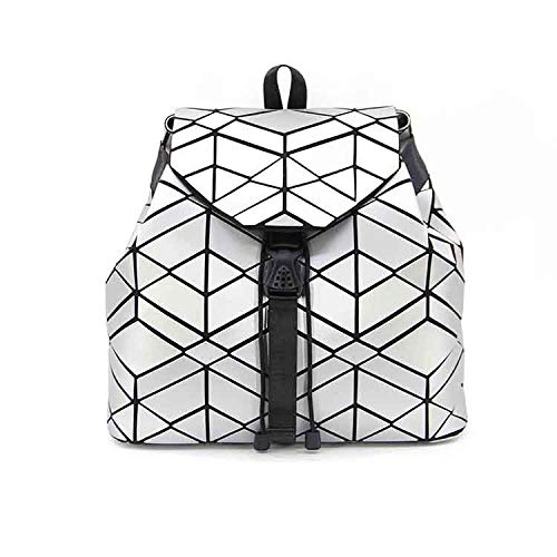 QXbecky Mochila Mochila para mujer Mochila de cuero de PU cepillado mate Mochila Miyake Lingge Life Travel Patrón multicolor Bolsa Lady Bag 10 Plata 34x32x13.5cm