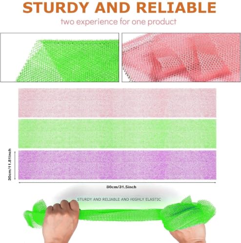 Image of UJFQBH 3 Pieces African Bath Sponge African Net Long Net Bath Sponge Exfoliating Shower Body Scrubber Back Scrubber Skin Smoother,Great for Daily Use (Purple, Pink,Green)
