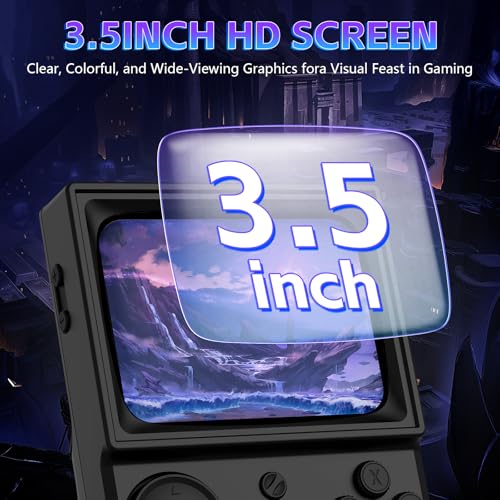 Image of R36T Retro Game Console, Handheld Game Console with 3.5in IPS HD Screen, Video Game Consoles Supports WiFi Networked Fighting and OTG, 3500mAh Battery, 64GB TF Card, Black