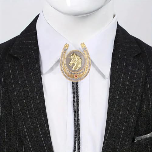 Image of HUABOLA CALYN Bolo Tie for Men- Western Cowboy Native American Golden Horse Bolo Tie