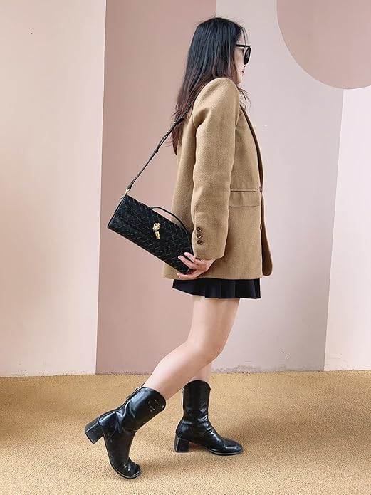 Women's for Woven Evening Bags Vegan Leather Clutch Handbags, Trendy Crossbody Bag Clutch Purses (Chocolate)