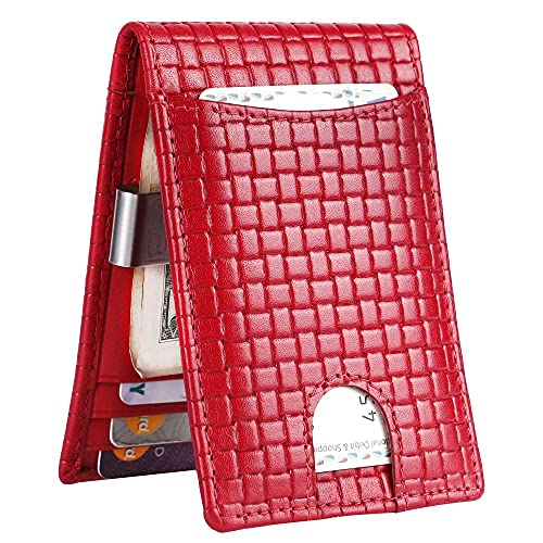 Image of Brooklyn Bridge Genuine Leather Money Clip Wallet for Men Matt VT Red - Premium Slim RFID Protected Wallet with Cash Clip & Multiple Card Slots, Stylish Front Pocket Design, Gift for Men