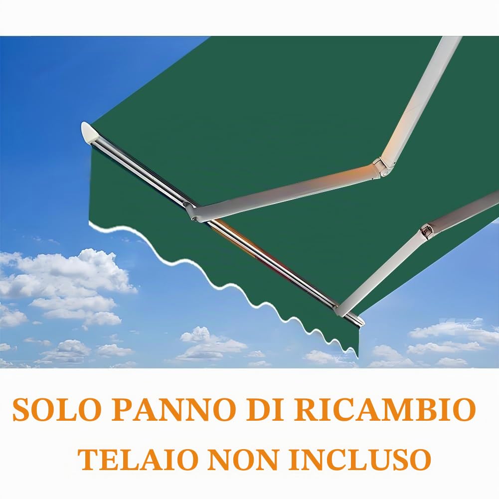 Telo di ricambio per tende da sole, Tessuto di ricambio 200/250/300/350/400/500/600/700cm, Telo Tenda da Sole Parasole Retrattile per Balcone, Patio, Esterno, Giardino(Verde,W250 x L200cm)