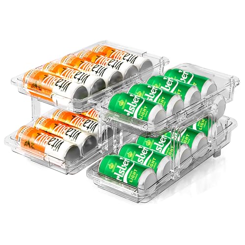 2 Pack Expandable Soda Can Organizer for Refrigerator,2 Tier Stackable Can Holder Dispenser Adjustable Width Fridge Drink Stoage- 22.8''-8.46'' W for Standard and Tall Can, Auto Rolling for Fridge Can Organizer, BPA-Free