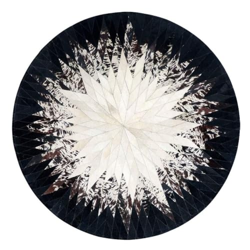 Tapis rond en cuir de vache patchwork 140cm épais et robuste