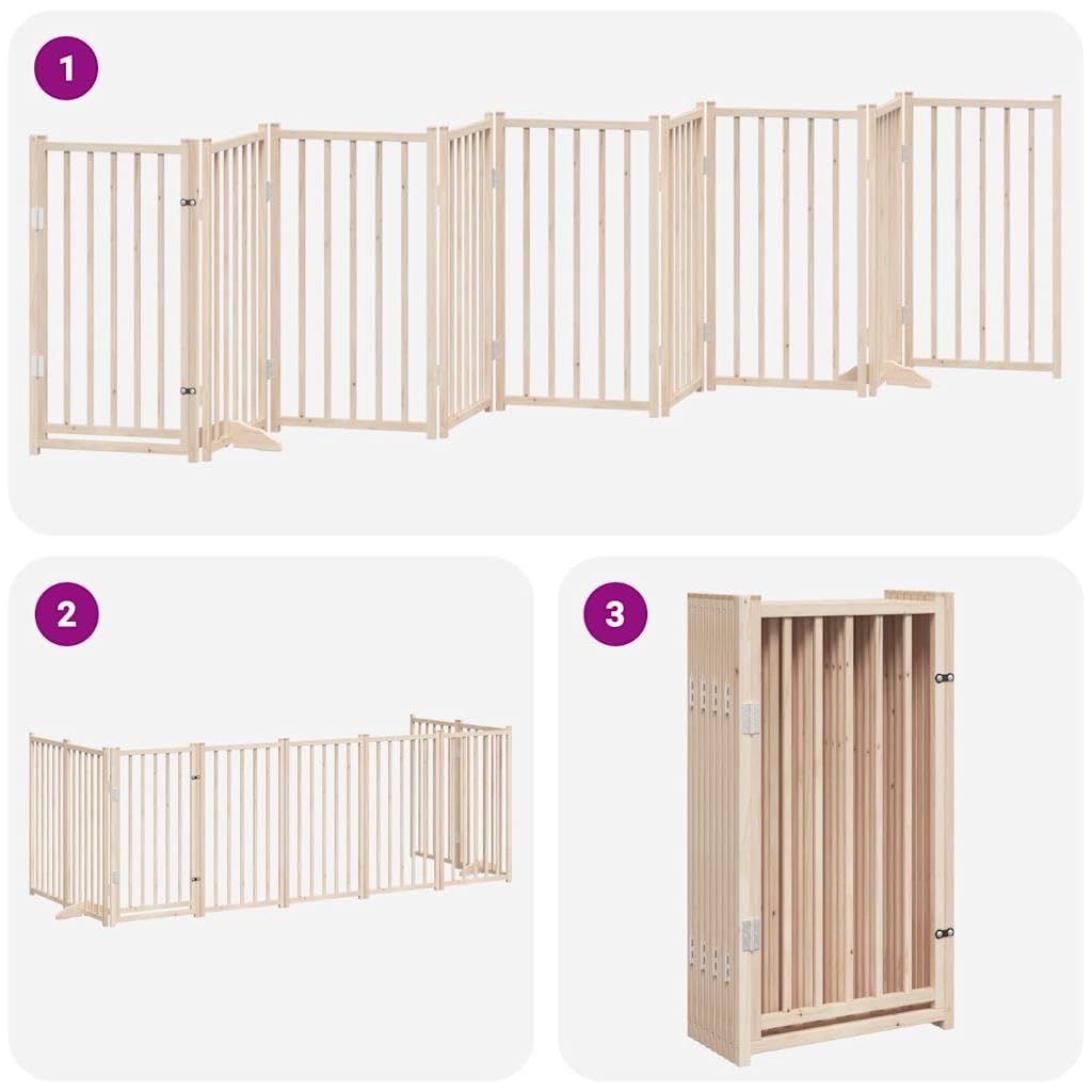 Homgoday Barrera para Perros,Barrera de Seguridad para Perros Mascotas,Vallas para Perros Puerta para Perros Plegable 9 Paneles Madera de álamo 450 cm