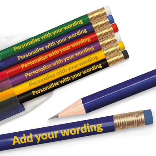 6 Personalised Create Upload Your Own Wording HB Graphite Childrens Pupils School Teachers Gift Pencils Primary Teaching Services (Multi Coloured)