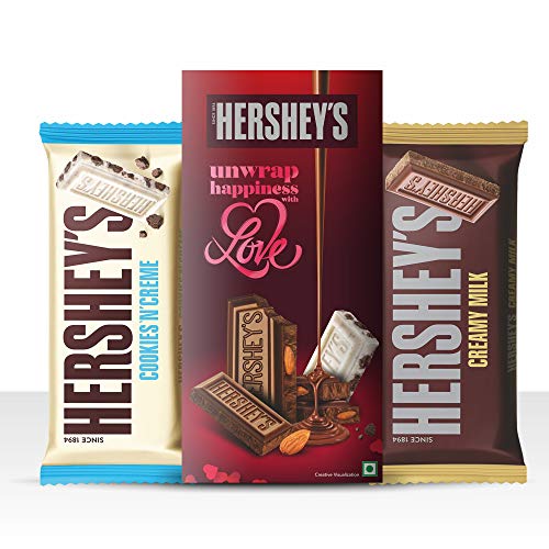 Hershey’s Bar Valentine Greeting Pack Creamy Milk & Cookies N Creme Chocolate, 2 X 100 G For Rs. 174 @ 57 %