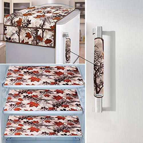 Image of Exclusive Combo Set of Appliances Cover (1 Pc. of Fridge Top Cover, 1 Pc. of Refrigerator Handle Cover and 3 Pc. Of Refrigerator Mat /Fridge Shelf Mat) (Color- Brown, Design-Floral, Set Contains- 5 Pcs. )
