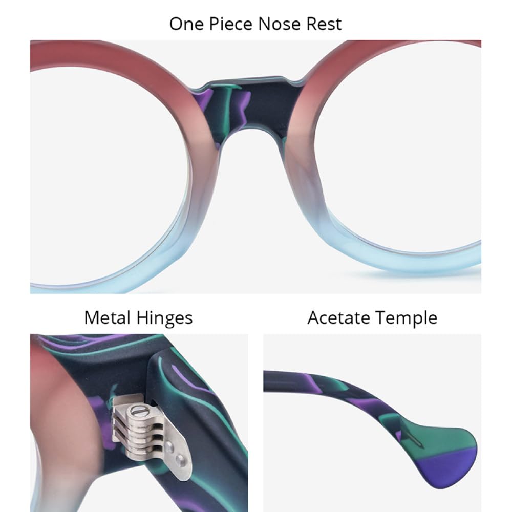 MUTYNE Occhiali da vista in acetato opaco Montatura da uomo Occhiali da vista rotondi grandi multicolori a gamba larga Occhiali da vista da donna