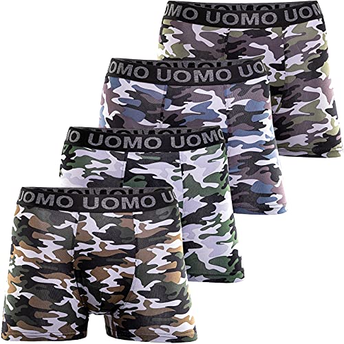 Pesail Herren Boxershorts aus Baumwolle und Modal Unterhose Männer Retroshorts Unterwäsche Camouflage Uomo Schrift XL