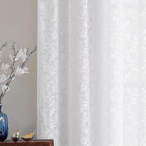 Treatmentex Gardinen mit Ausbrenner Weiß Halbtransparent Klassisch...