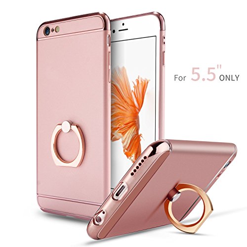 iPhone 6 Plus Case,iPhone 6s Plus Case,Myriann 3 in 1 Ultra Thin Hard Protective Luxury Case Cover for iPhone 6 Plus/iPhone 6s Plus(5.5Inch)with 360 Degree Rotating Ring Kickstand(Rose Gold)