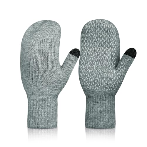 Rahhint Alpaca Wool Mittens for Women Men Double Layer Fleece Lining Winter Gloves Touch Screen Windproof Warm Gloves Gifts