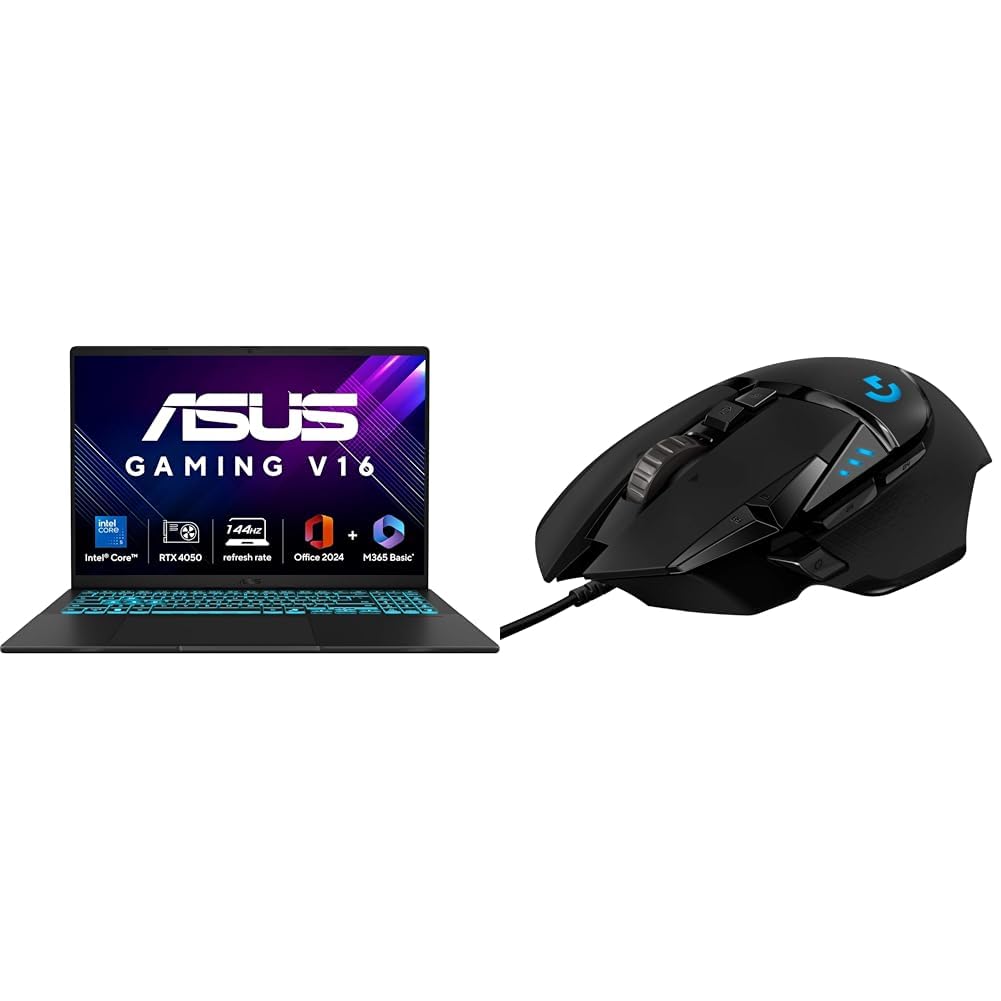 ASUS Gaming V16 Gaming Laptop,14th Gen Intel Core 5 210H+6GB RTX 4050,16GB RAM,512GB SSD with Logitech G502 Hero Gaming Mouse, Wired, 25000 DPI Programmable
