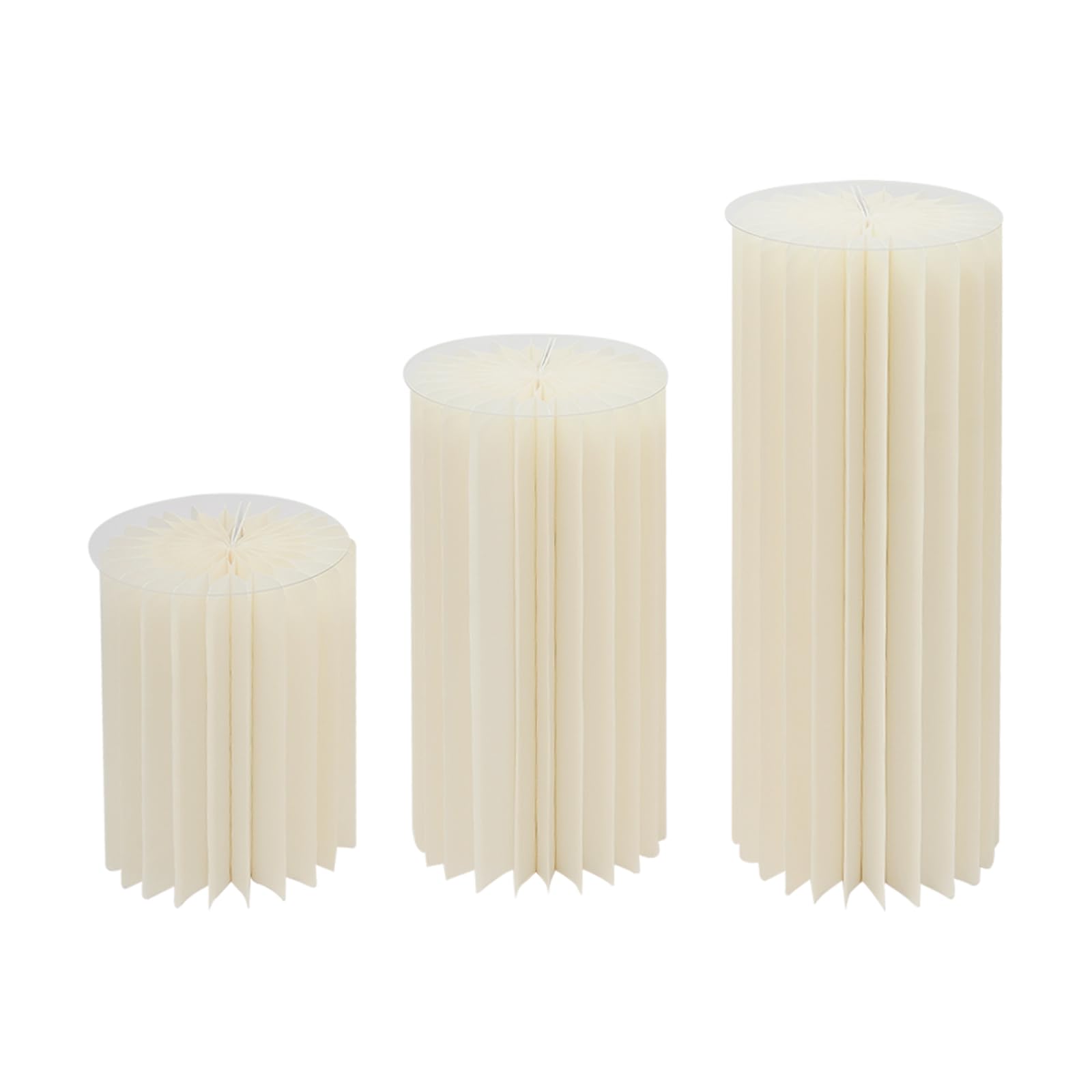 Juego de 3 centros de mesa plegables de cartón, altura 40/60/80 cm, soporte cilíndrico para flores con capacidad de carga de 25 – 30 kg, pantalla de columna de papel y PVC, fácil de plegar y