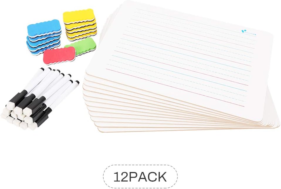 12 Pack Dry Erase Lapboards,Two Sided, Lined and Plain