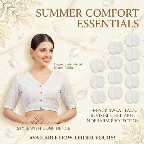 Image of Studio Shringaar Women's Readymade Natural Cotton Elbow Length Sleeves Chikankari Saree Blouse