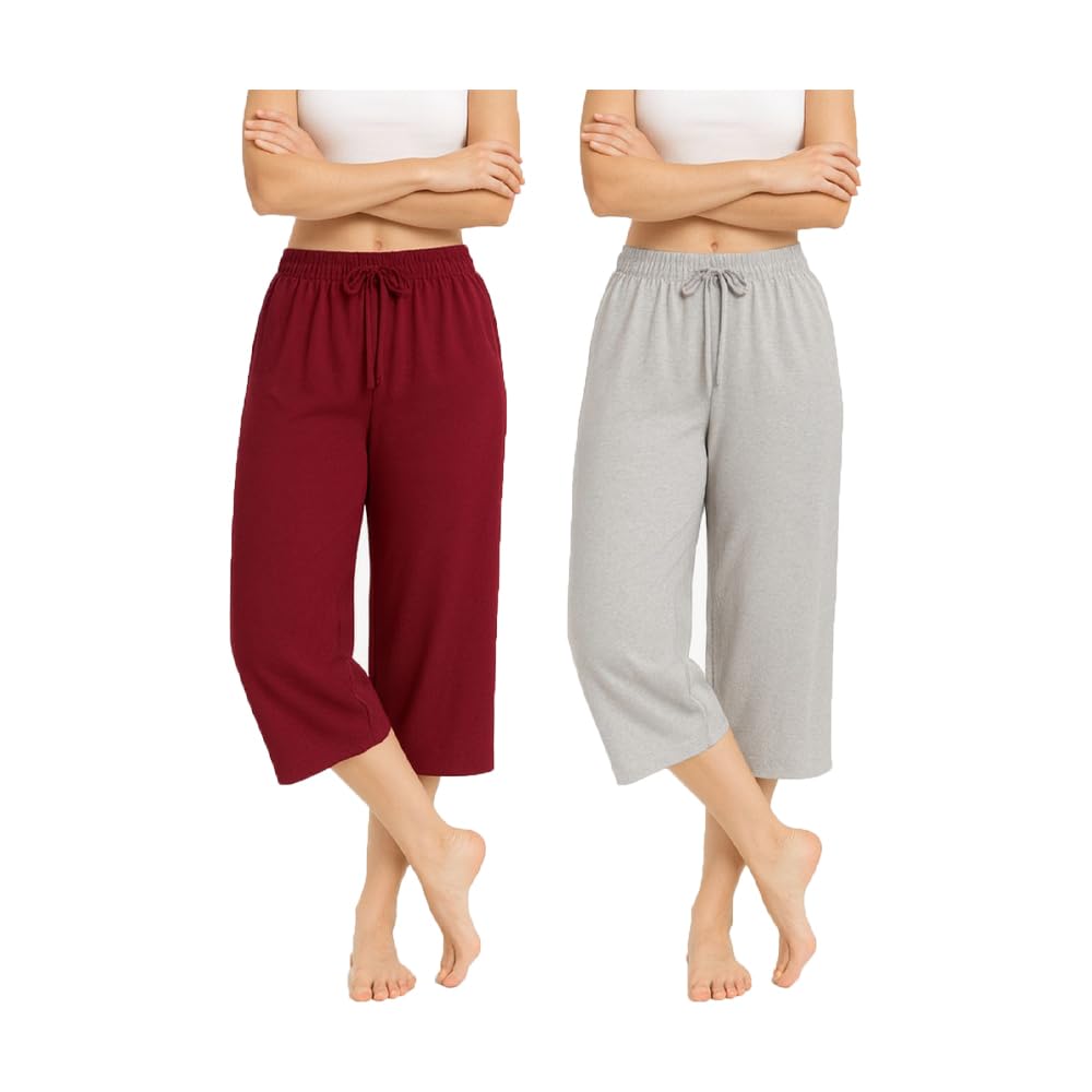 Womens Cotton Plain Loosefit Capri, 3/4th Capri For Girls 2Pack (Grey, Marrone)-picture-31