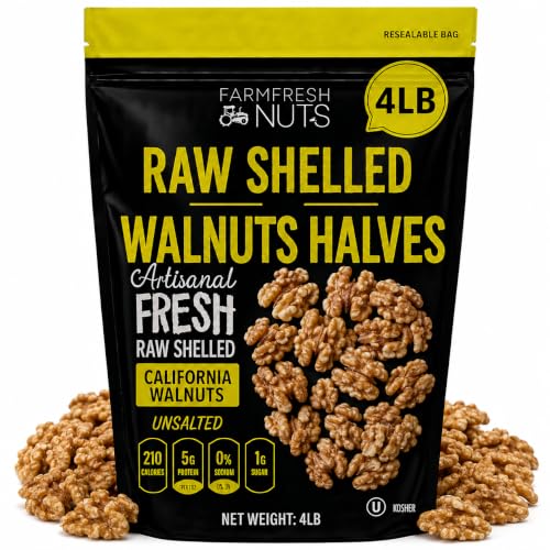 Image of Raw Shelled California Walnuts Halves & Pieces (4 Lbs.) - Compares to Organic Walnuts - Great Source of Omega 3 - Vegan & Keto Friendly - Farm Fresh Nuts Brand