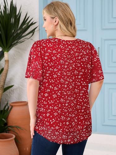 Siddhe Plus Size Chiffon Tops for Women Short Sleeve Square Neck Summer Dressy Blouses Loose Tunic4