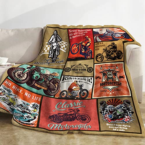 Domgoge Motorcycle Blanket Throw for Boys Soft Cozy Flannel Motorcycle Lover Gift Throw Blanket Fluffy Fuzzy Fleece Blankets for Teen Men Women Sofa Couch Bed Decor 130x152cm