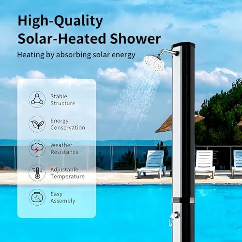 Estación de ducha portátil para exteriores, 10 galones, calefacción solar, agua fría y caliente, cabezal de ducha giratorio, ideal para camping, piscina, uso en casa de playa
